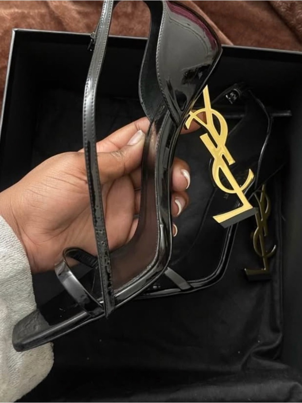 Saint Laurent Opyum Patent YSL Logo Heel Sandals - Picture 3 of 4